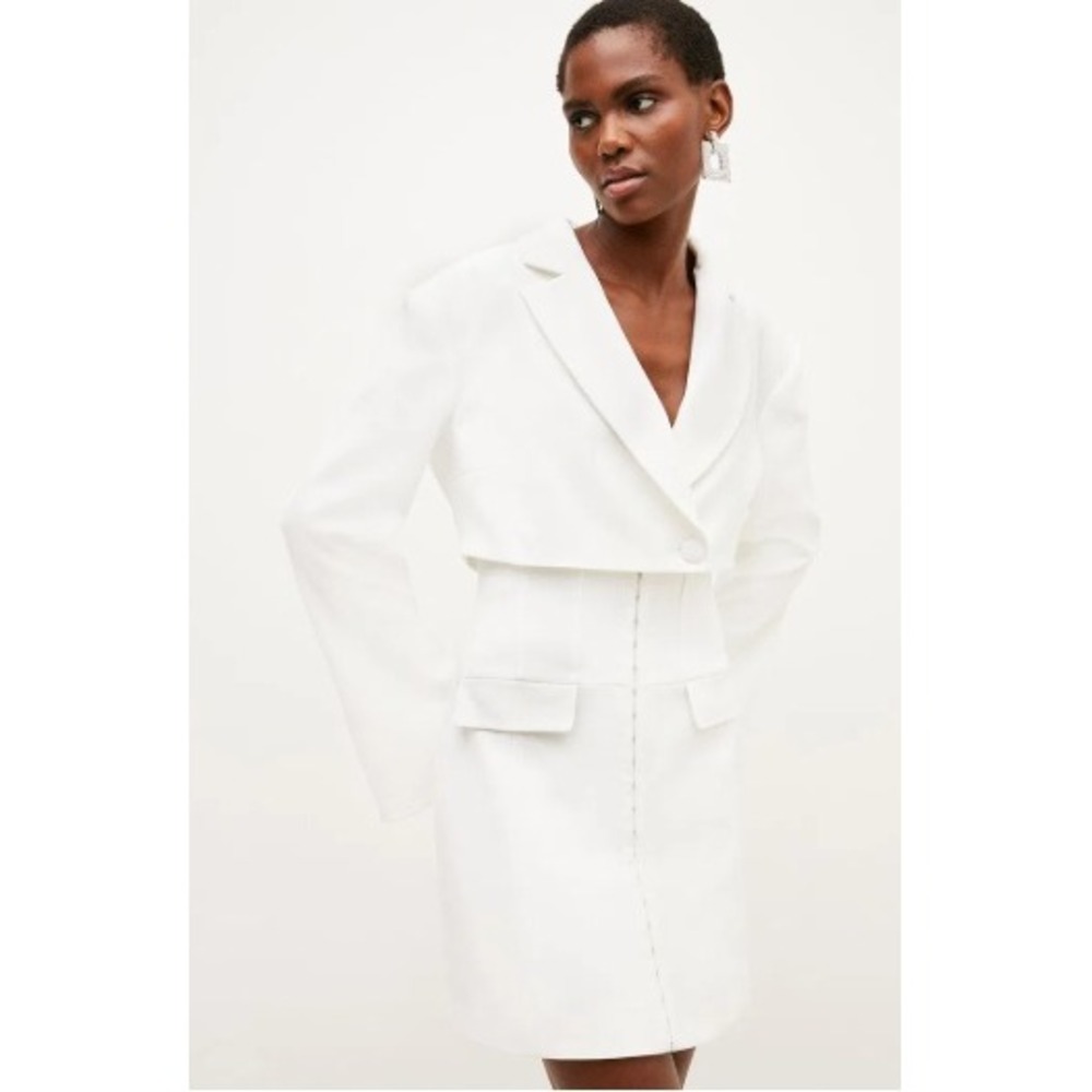 Karen Millen Compact Stretch Corset Waist Blazer Dress Ivory NWT w/defects 6